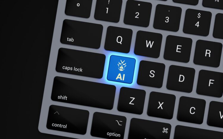 a close up of a keyboard with a blue button